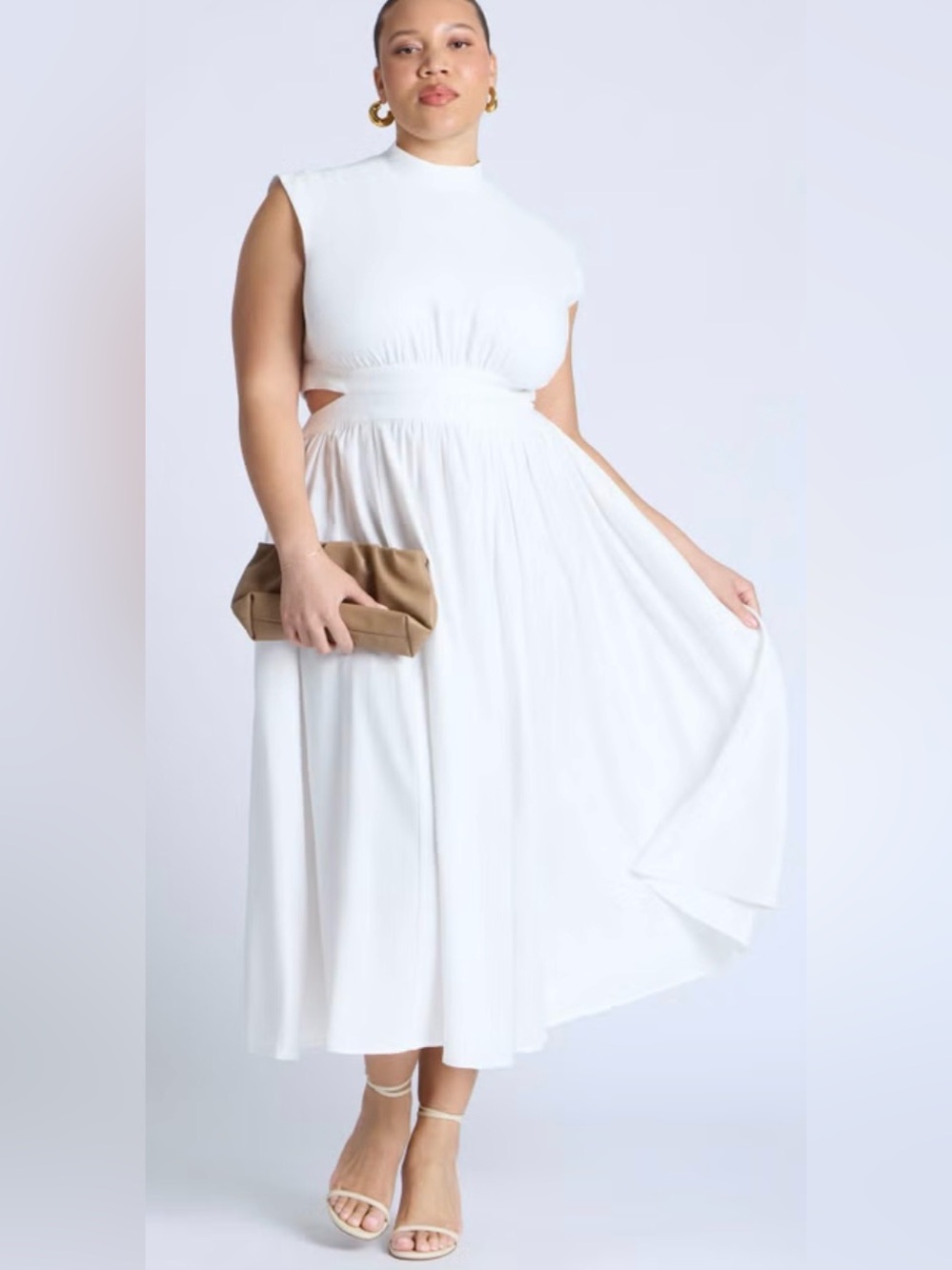 NWT Eloquii White Linen High Neck Dress Side Cutouts Sz 24